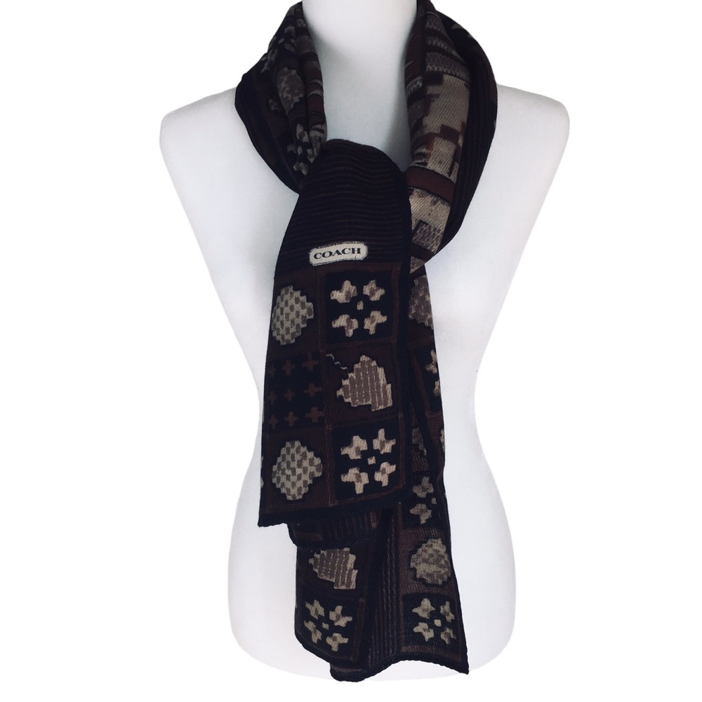COACH Brown Scarf 17' x 63" - Picture 1 of 5
